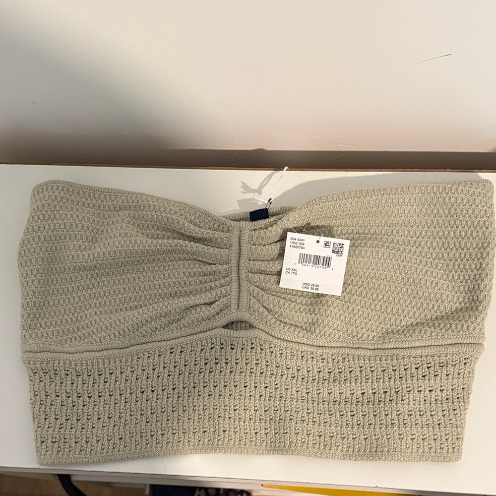 American Eagle Outfitters Knit Strapless Crop Top in Light Sage